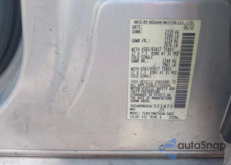 2010 Nissan Xterra Se z USA, uszkodzony, nr VIN 5N1AN0NU1AC521872